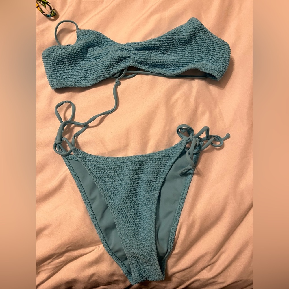 Teal Textured Bikini Set